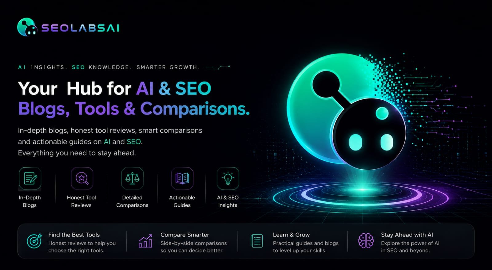 AI and SEO resource hub featuring expert blogs, AI tools, software comparisons, SEO guides, and digital marketing insights by SEOLabsAI.
