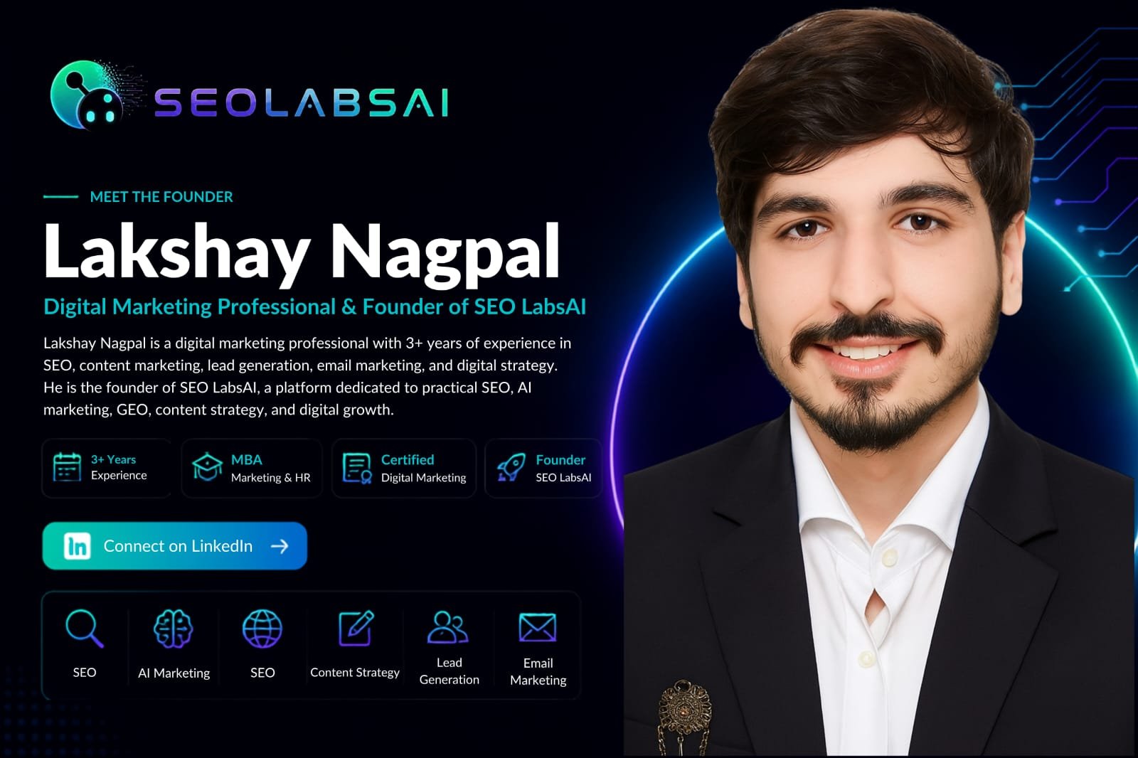 Lakshay Nagpal, founder of SEOLabsAI and digital marketing professional